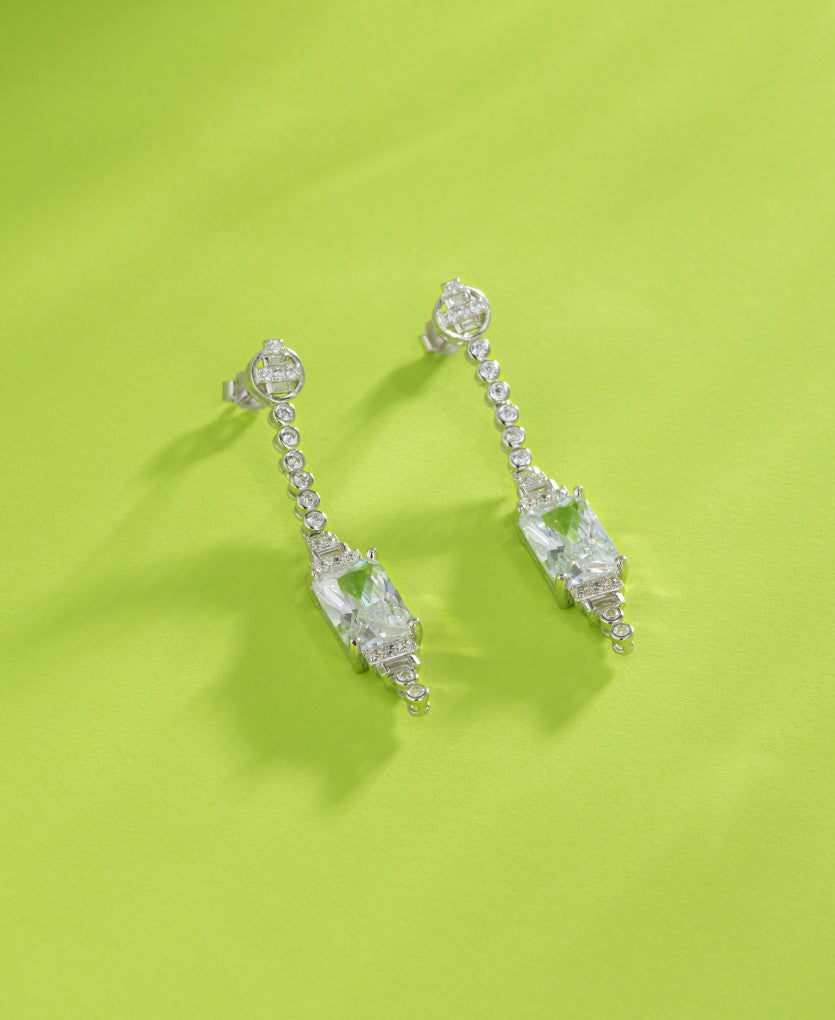 Trendy Silver Earrings With Dainty Chain