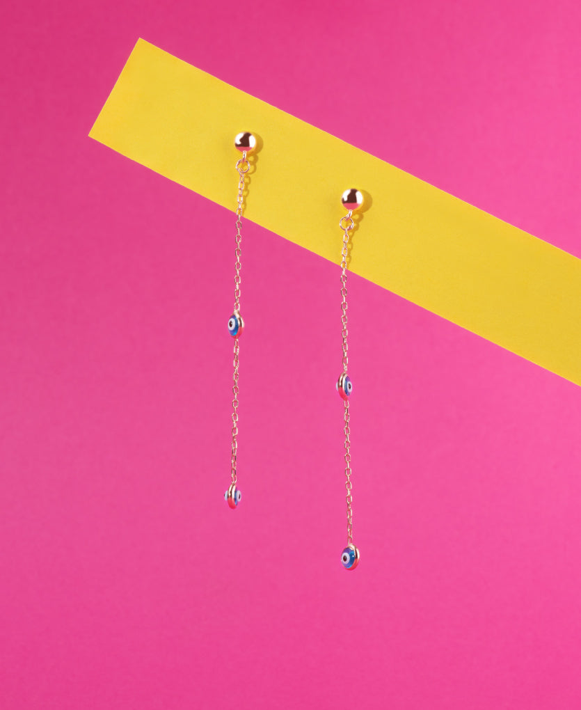 Silver Drop Earrings With Evil Eye Charm