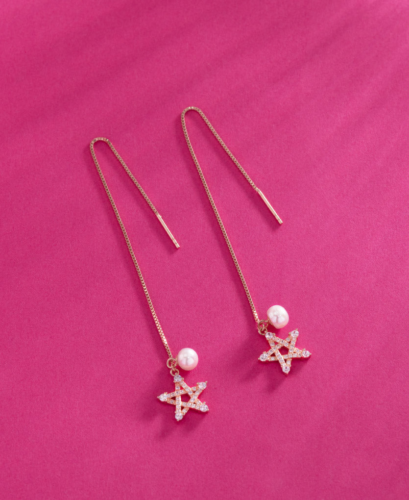 Classic Silver Pearl Star Drop Earrings