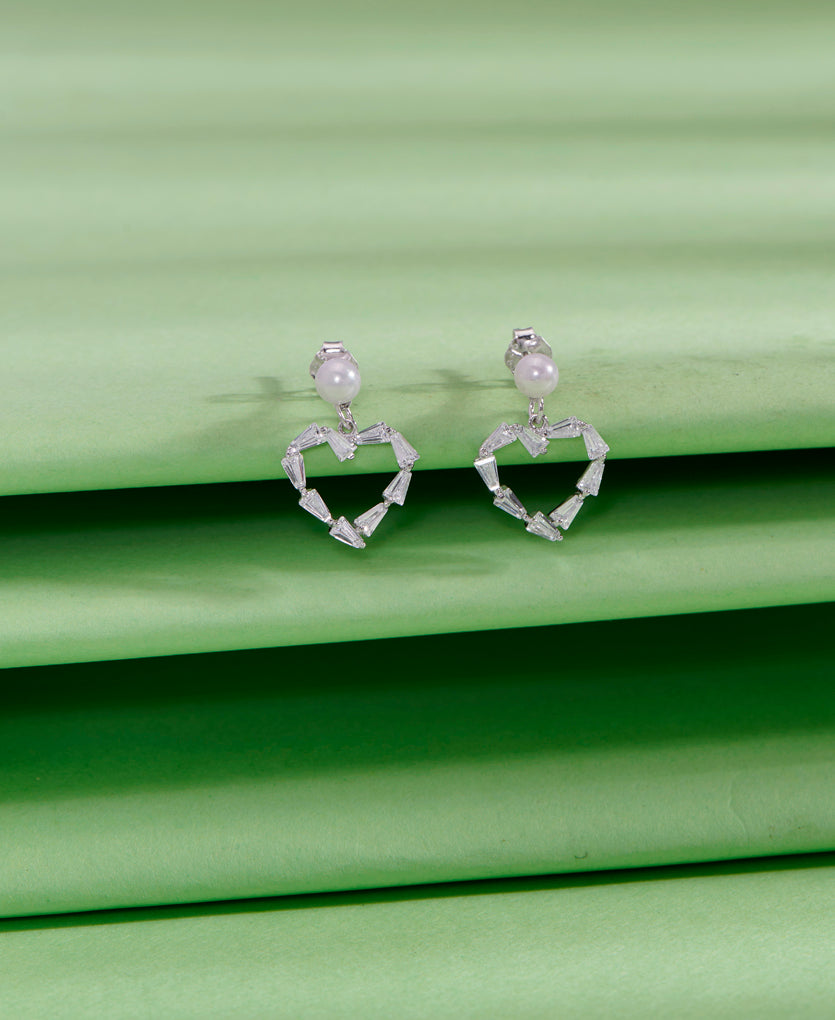 Luminous Heart Push Button Silver Earring