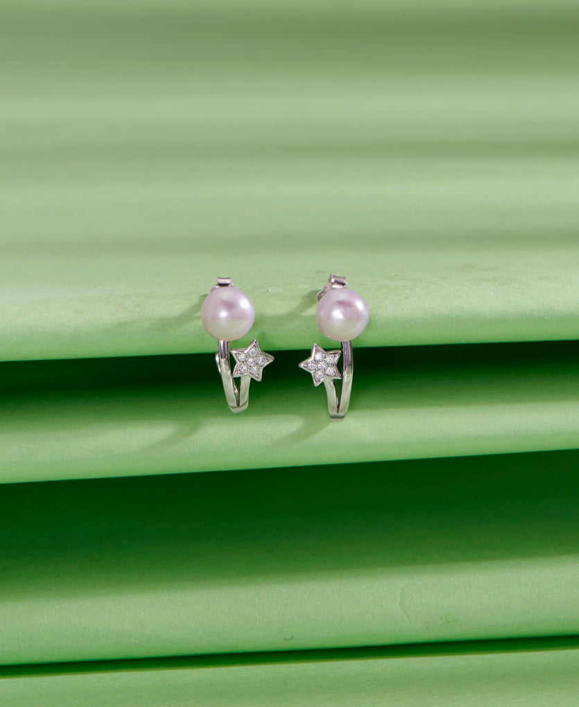 Opulent Pearl Classic Push Button Silver Earring
