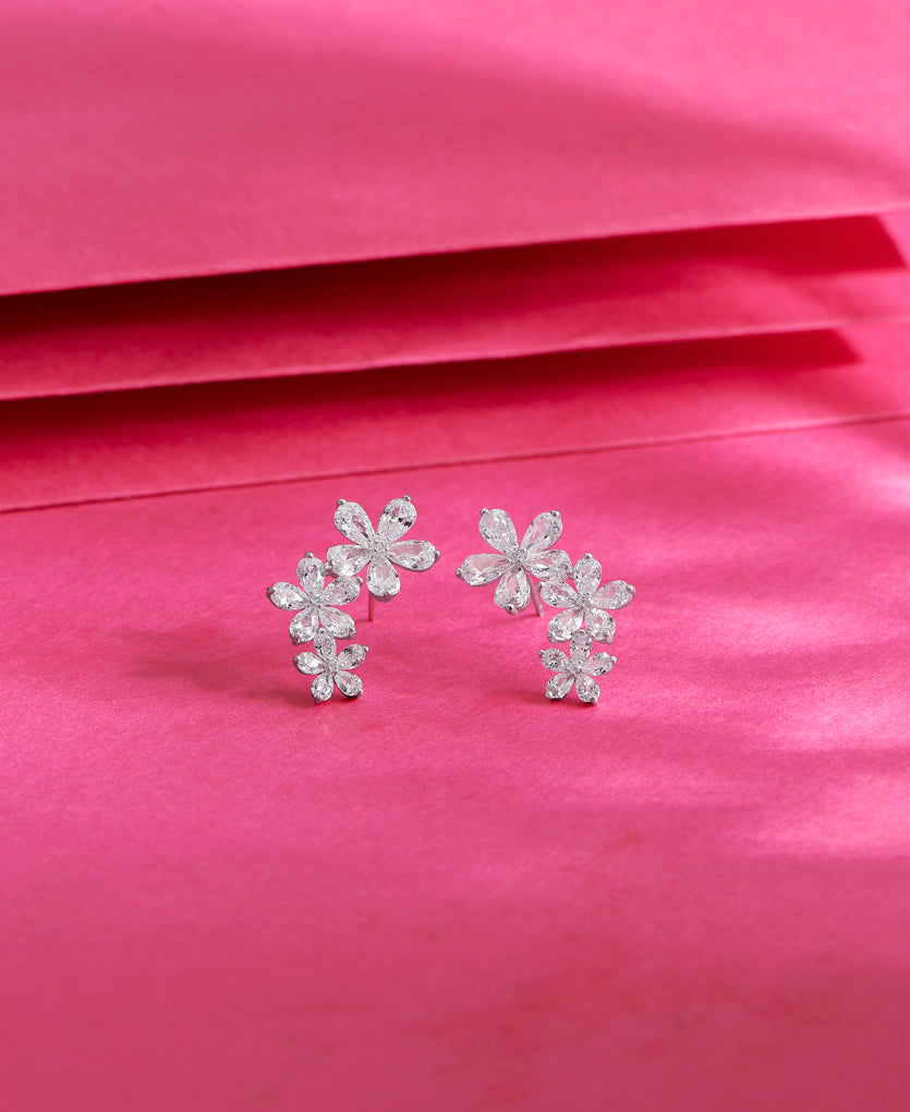Radiant Floral Trio Silver Earring