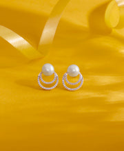 Luminous Pearl Sphere Push Button Silver Earring