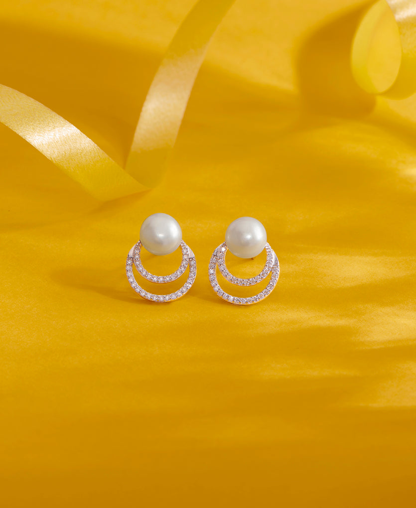 Luminous Pearl Sphere Push Button Silver Earring