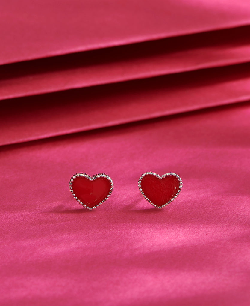 Radiant Scarlet Heart Silver Earring