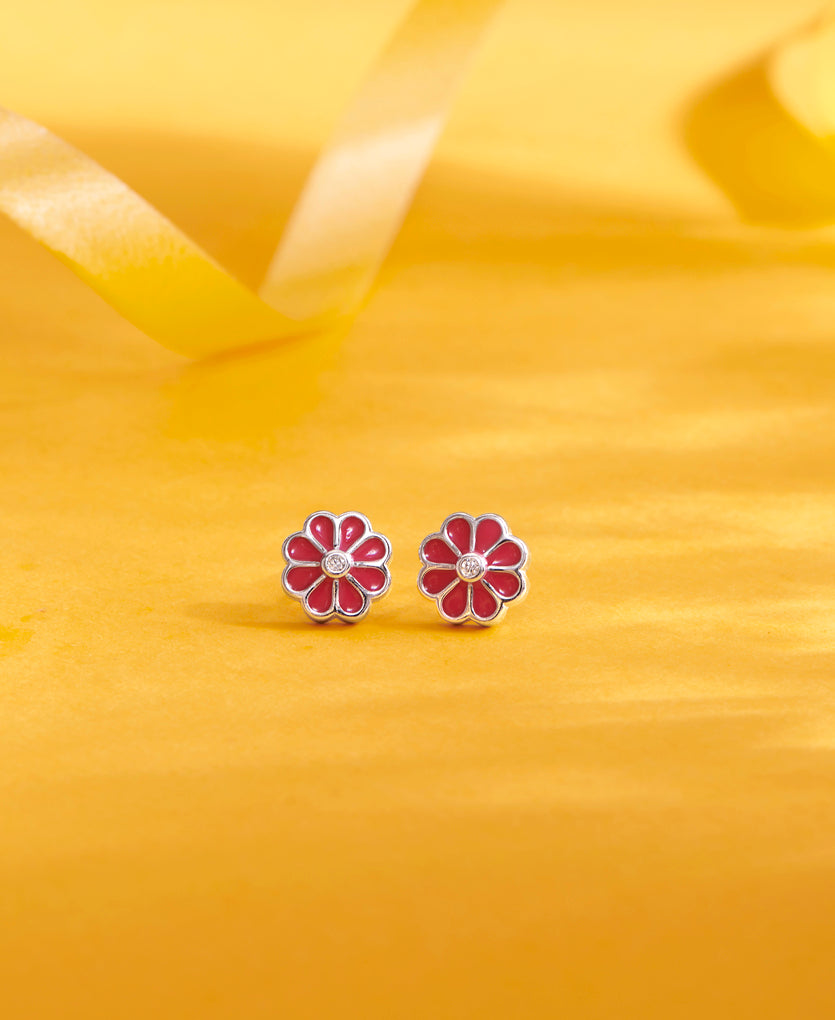 Single Tulip Delight Push Button Silver Earring