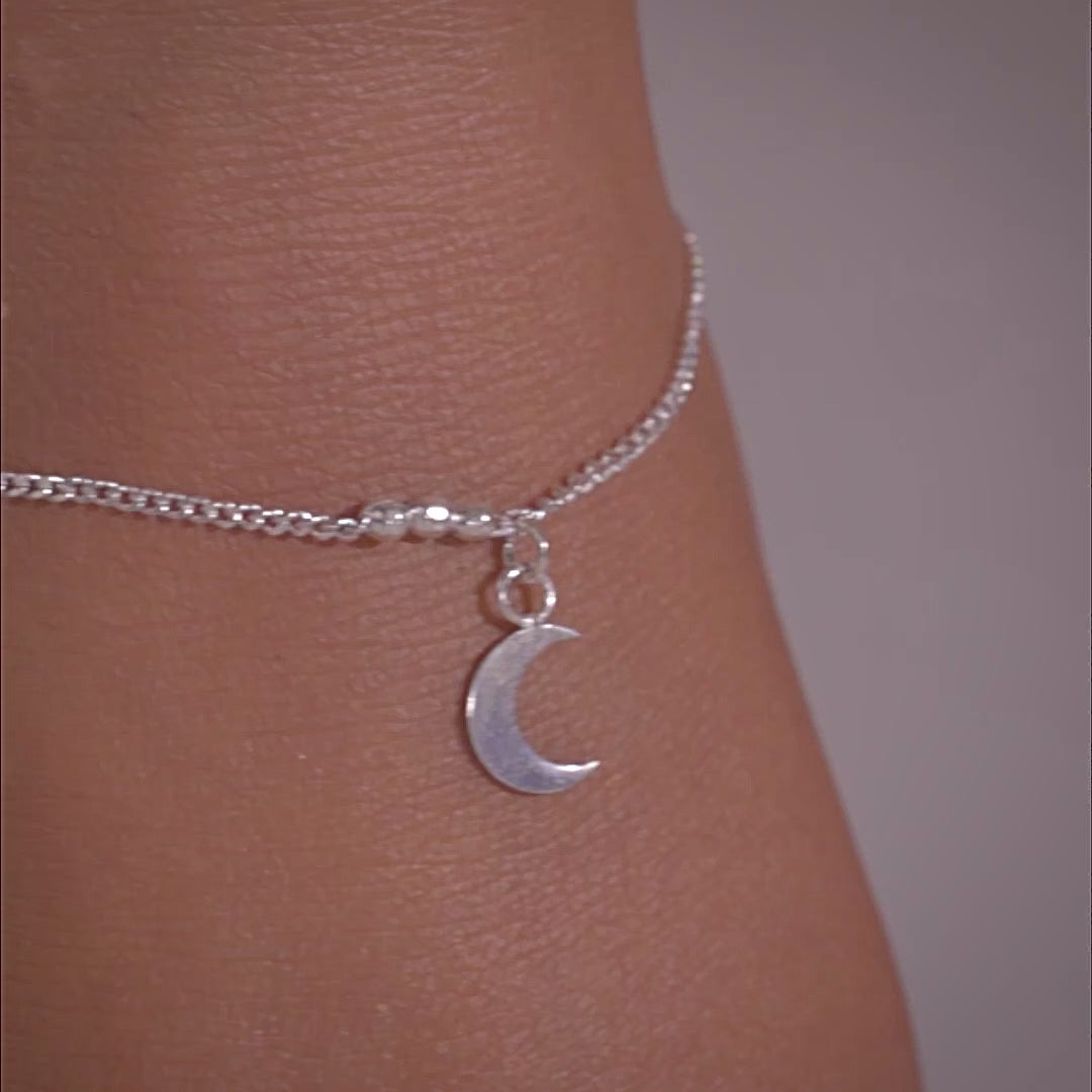 Load video: Moonbeam Charm 916 Silver Anklet For Woman