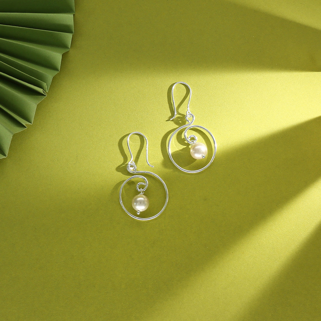 Pearl Orbit Drop & Danglers Silver Earring