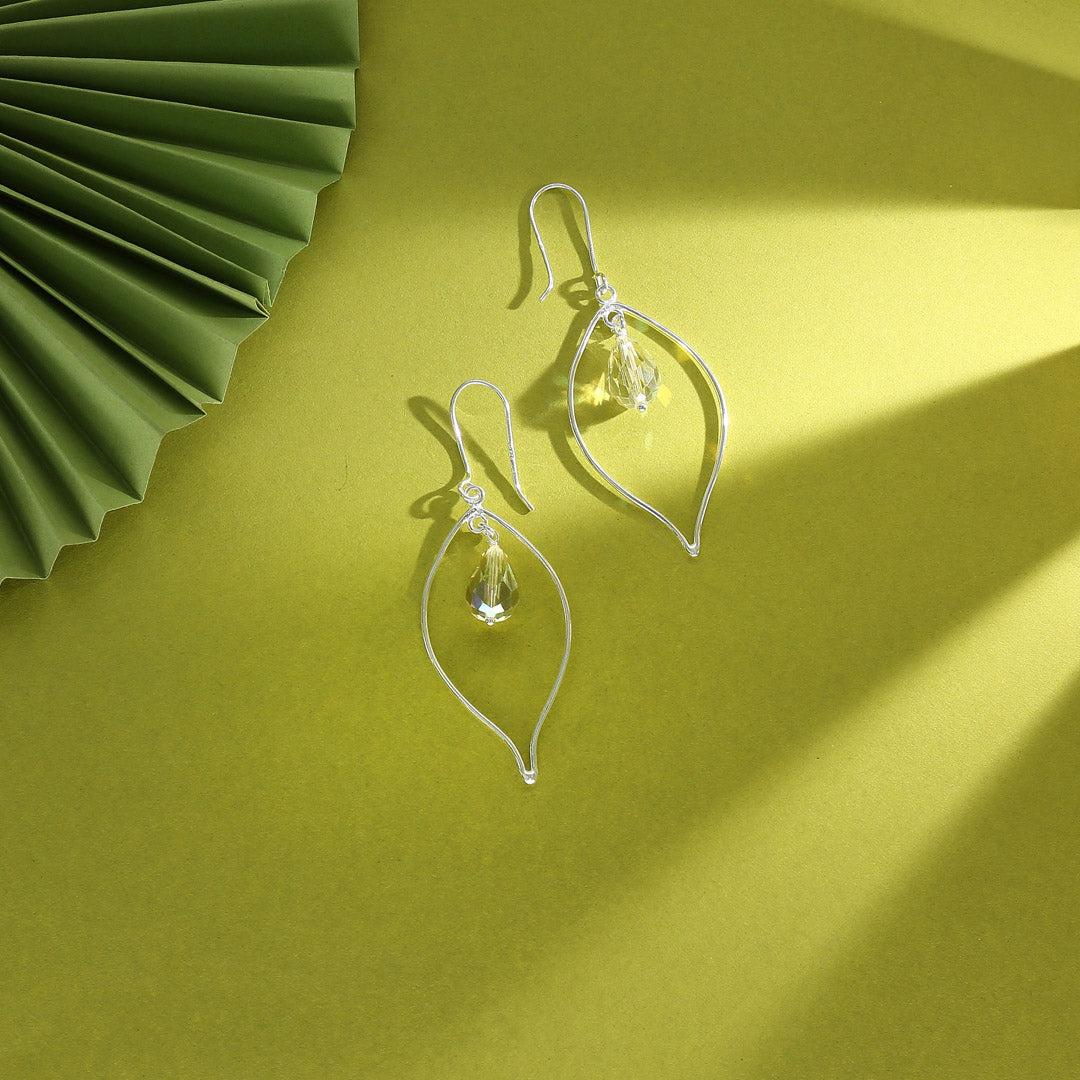 Crystal Leaf Drop & Danglers Silver Earring