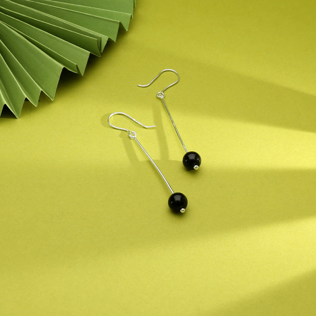 Onyx Sleek Drop & Danglers Silver Earring