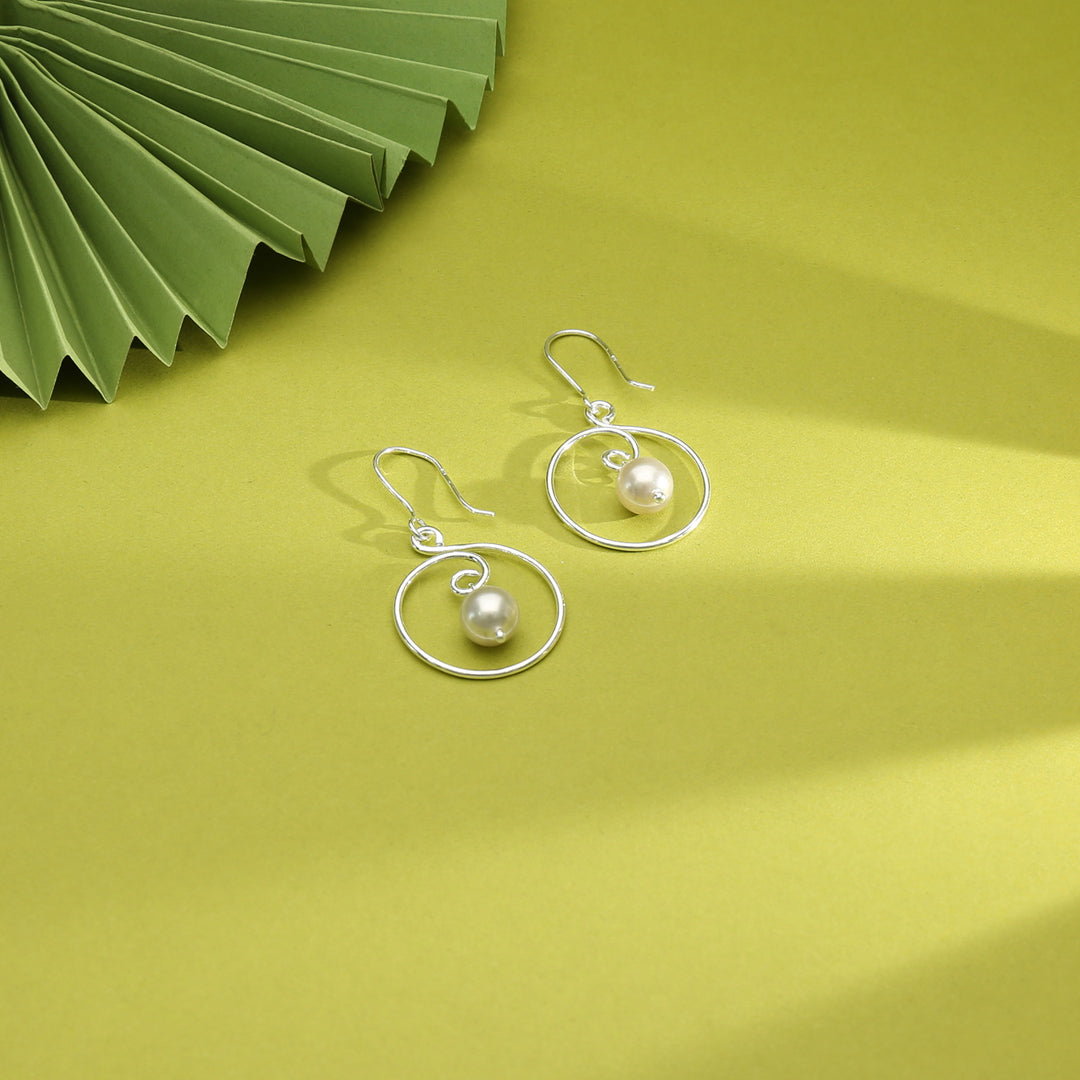 Pearl Orbit Drop & Danglers Silver Earring