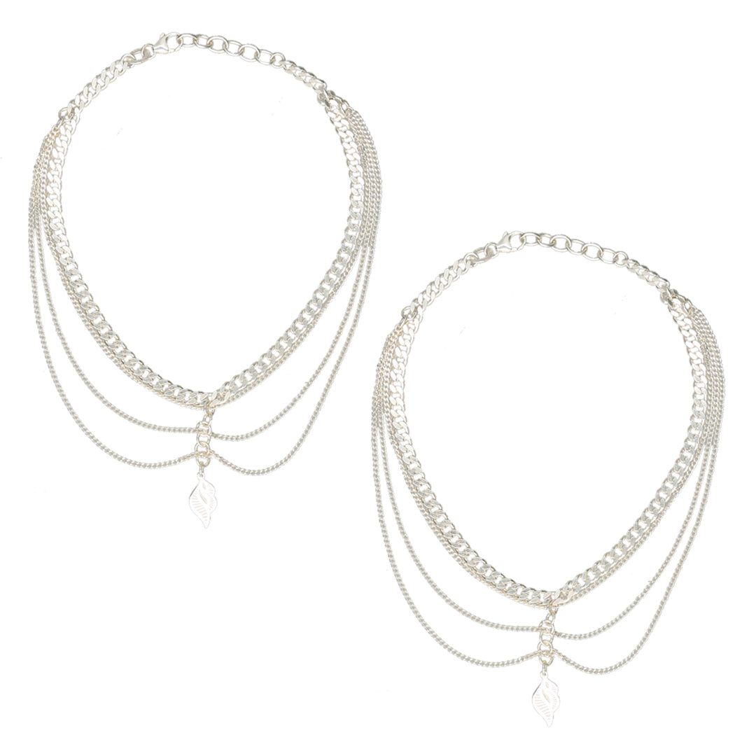 Layered Dusk 916 Silver Anklet For Woman