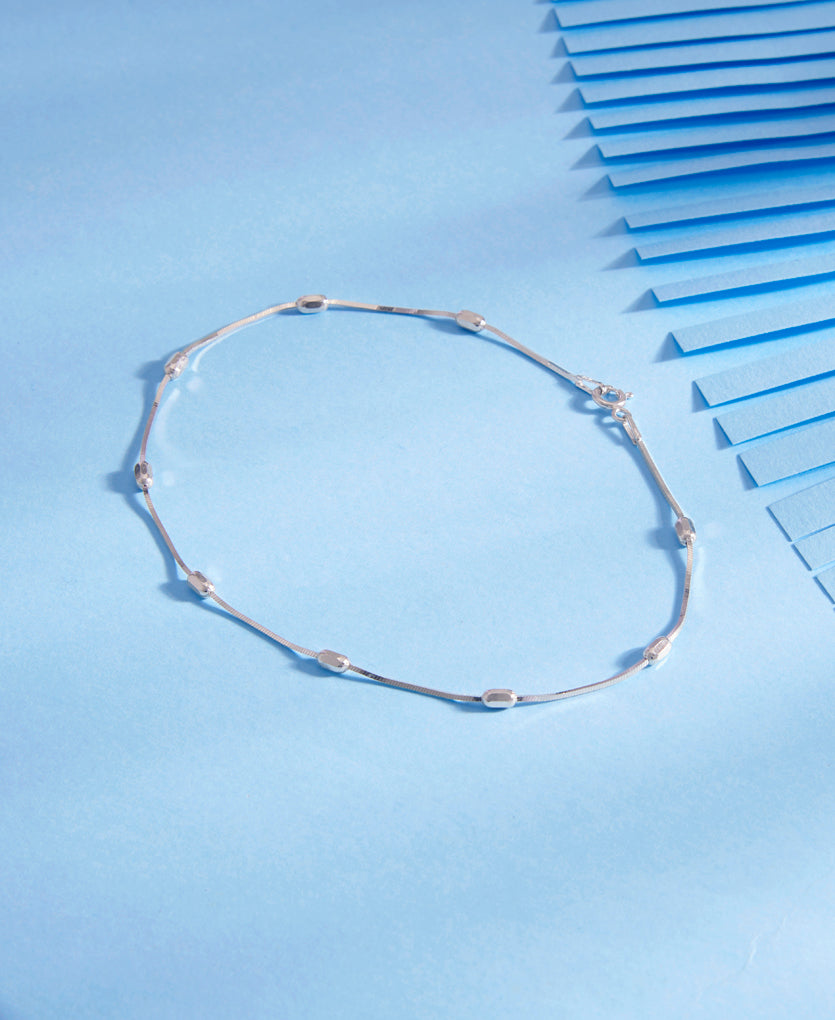 Radiant Bead Harmony Silver Anklet