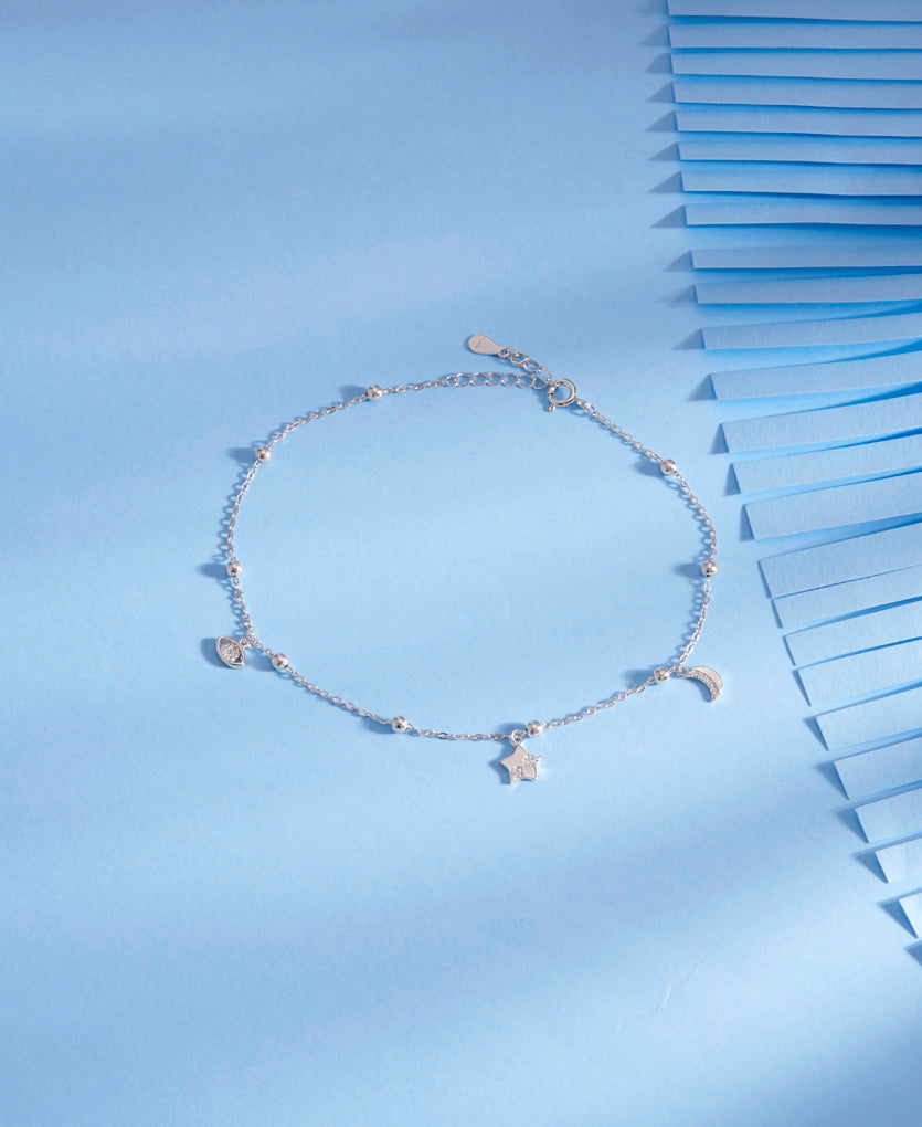 Twinkle Moon Star Silver Anklet