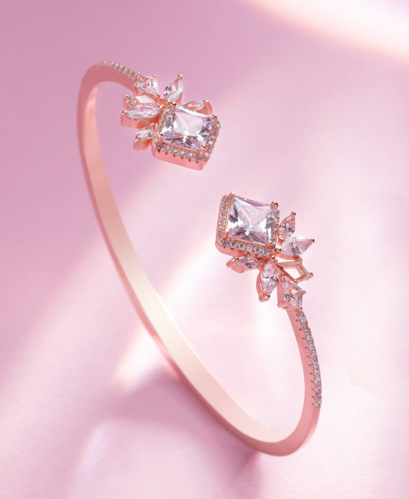 Rose Gold Silver Bangle Bracelet With Cubic Zirconia