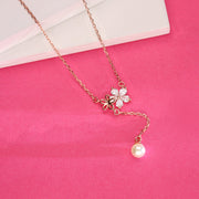 Flowers and Pearl Rose Gold Necklace