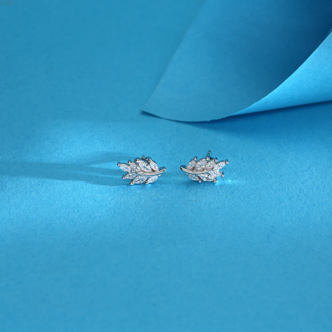 White Fern Silver Stud Earrings