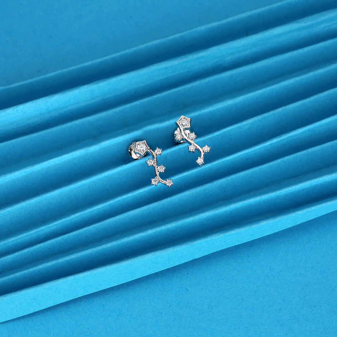 Flowy Flower Silver Stud Earrings