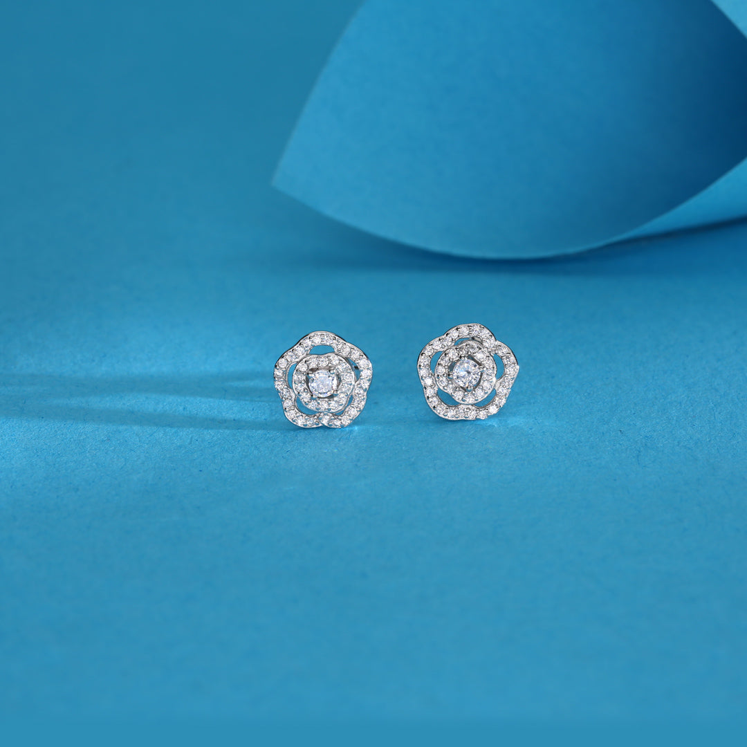 Blooming Flower Silver Stud Earrings