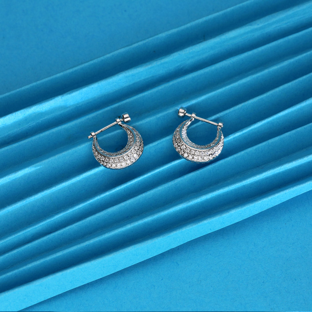 Crescent Moon Silver Hoops Earrings