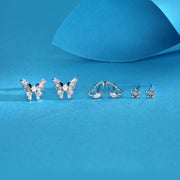 Butterfly and Flower Silver Earring Set Earrings