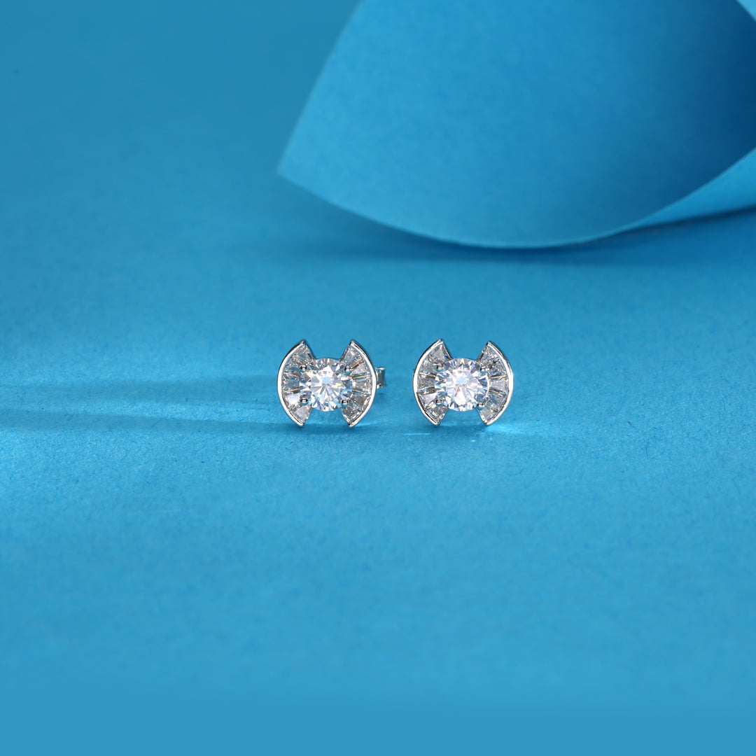 Radiant Stone Silver Stud Earrings