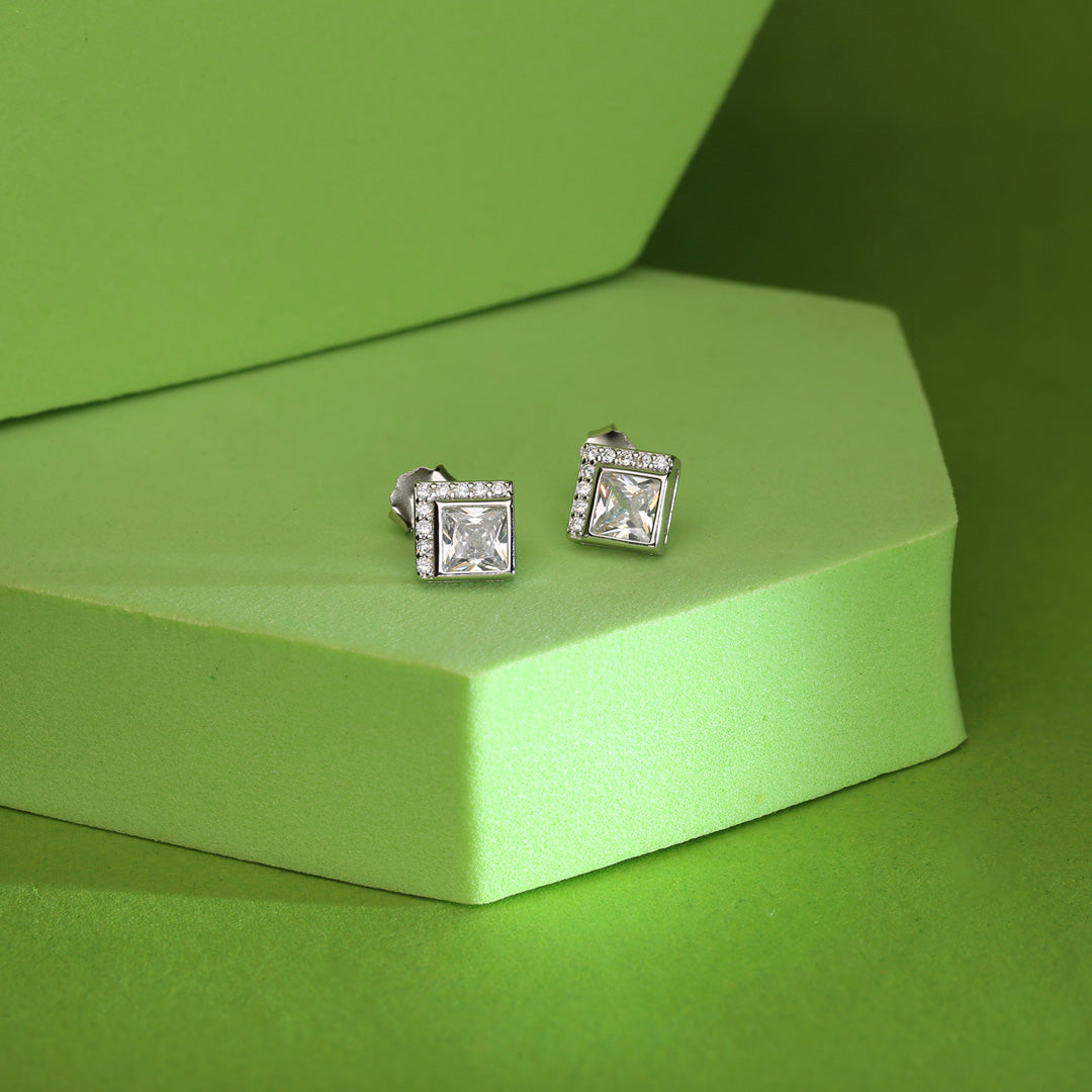 Modern Edge Silver Stud Earrings