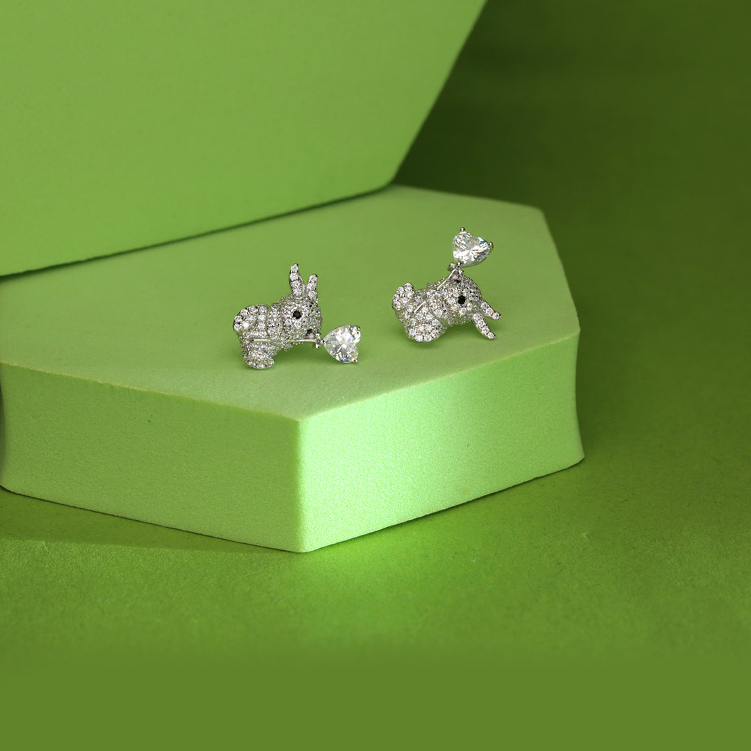 Heart Bunnies Silver Stud Earrings