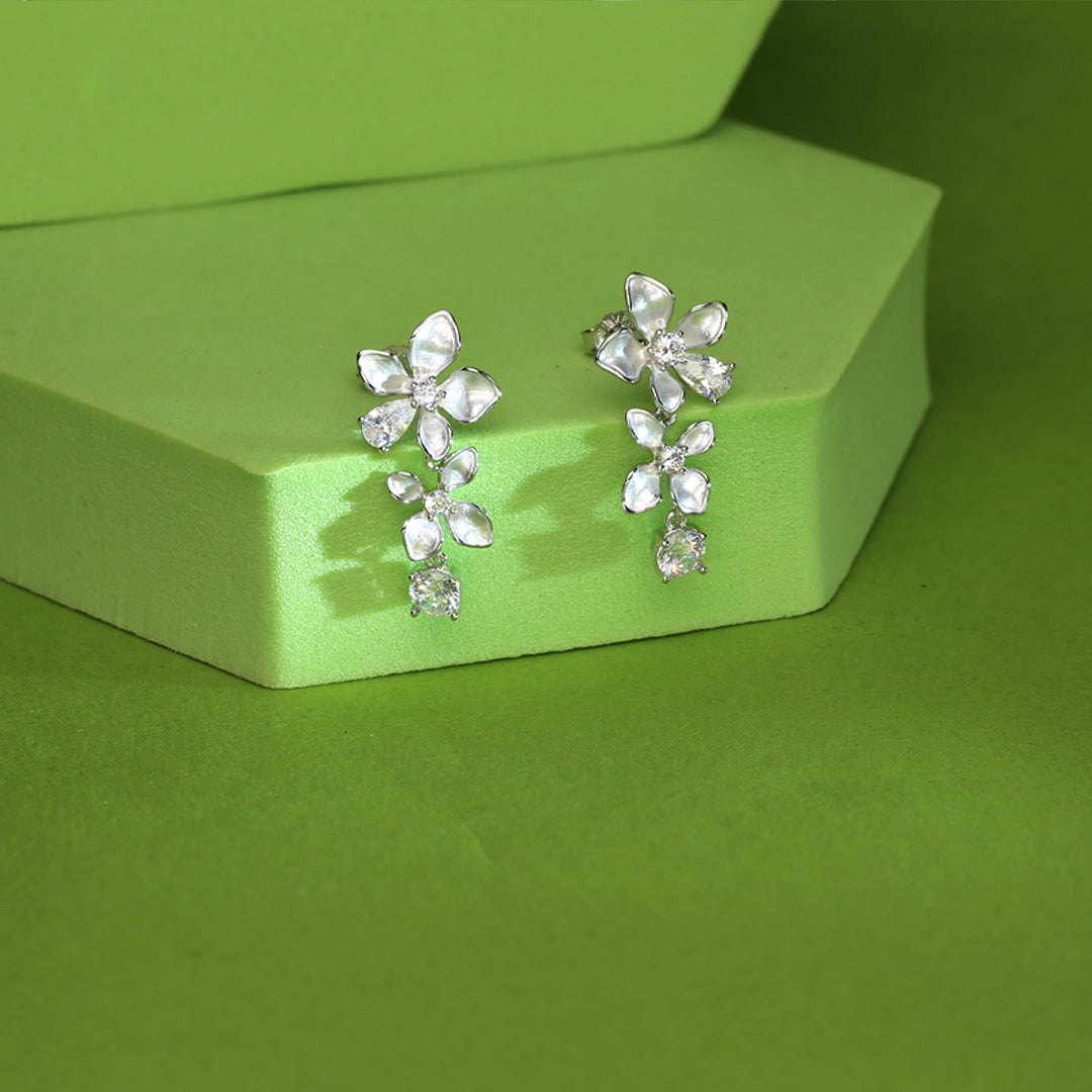 White Wisteria Silver Drops & Dangler Earrings