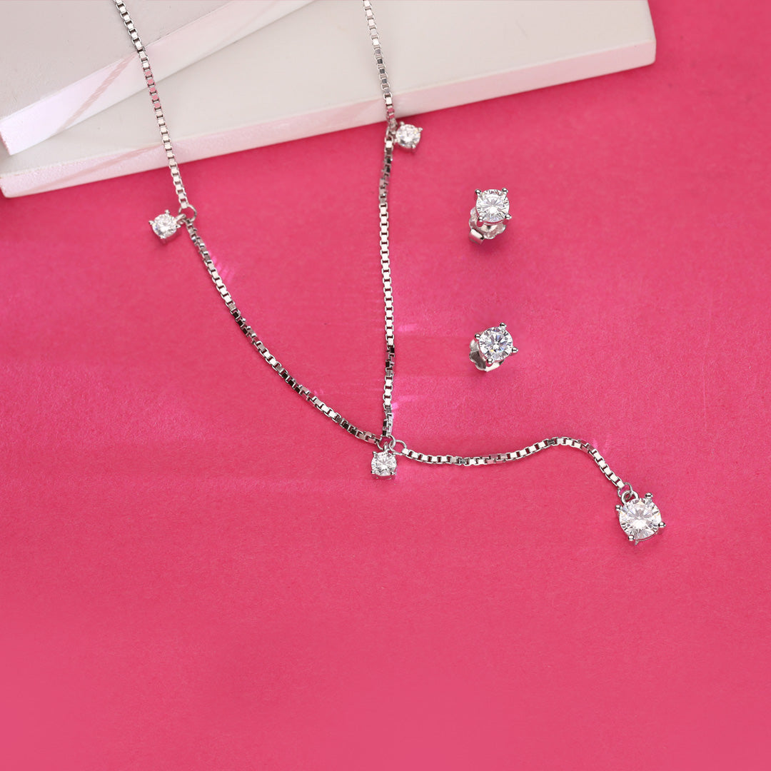 Chic Studded Silver Necklace Set