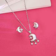 Gilded Crescent and Star Silver Necklace Set