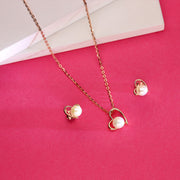 Hearts and Pearls Rose Gold Necklace Set