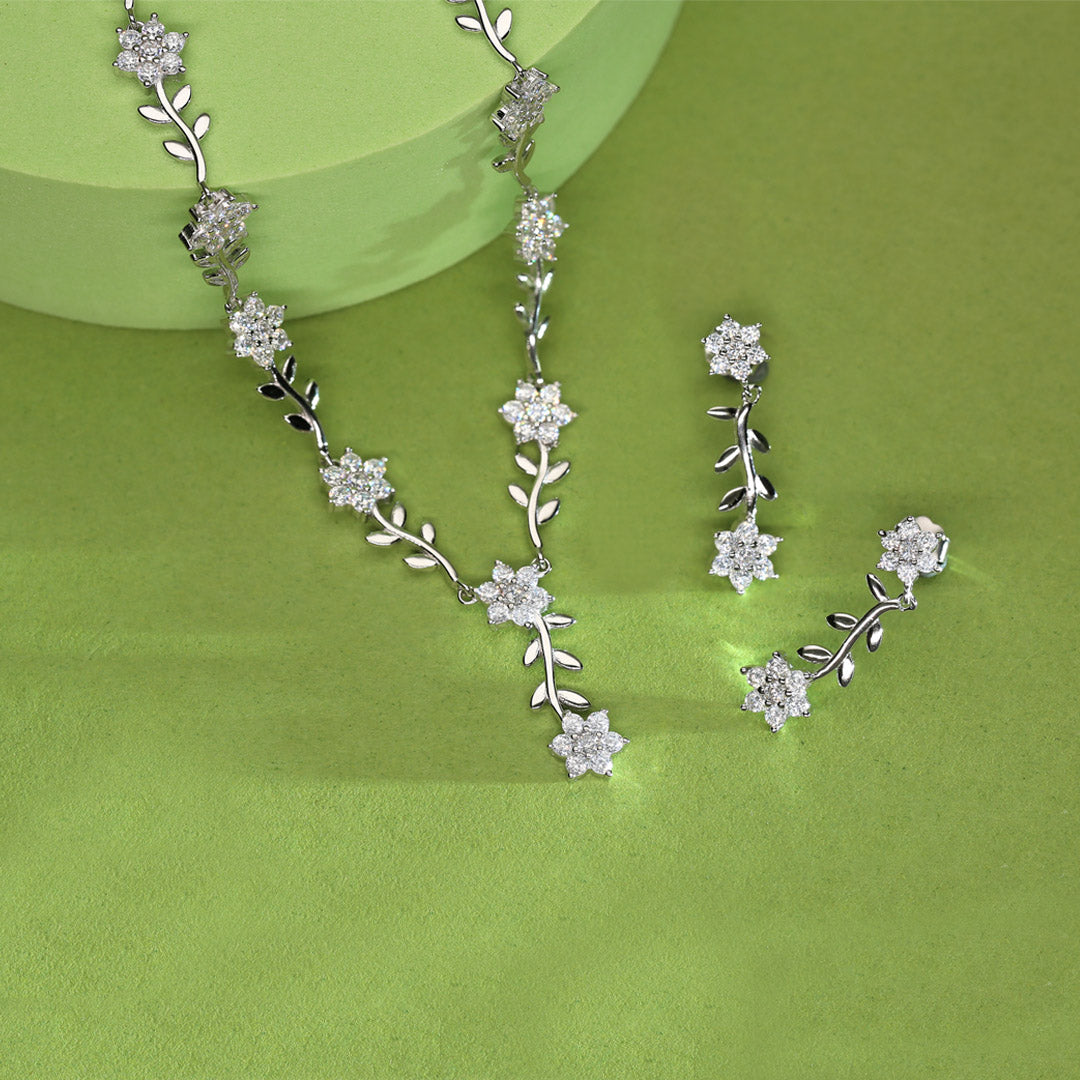 White Wisteria Silver Necklace Set