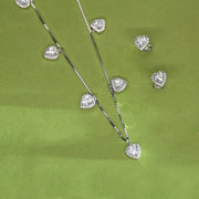 Heart Studded Silver Necklace Set