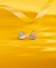 Dazzling Heart Charm Push Button Silver Earring
