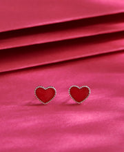 Radiant Scarlet Heart Silver Earring