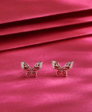 Silver Red Open Wings Butterfly Stud Earring