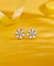 Unique Daisy Bloom Push Button Silver Earring
