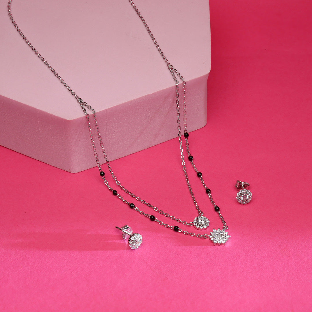 Floral Glint Silver Mangalsutra Set
