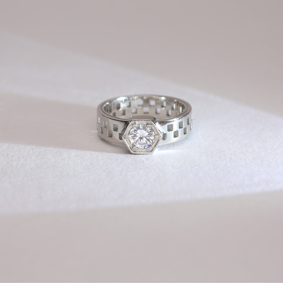 HexaBright Mens Silver Ring