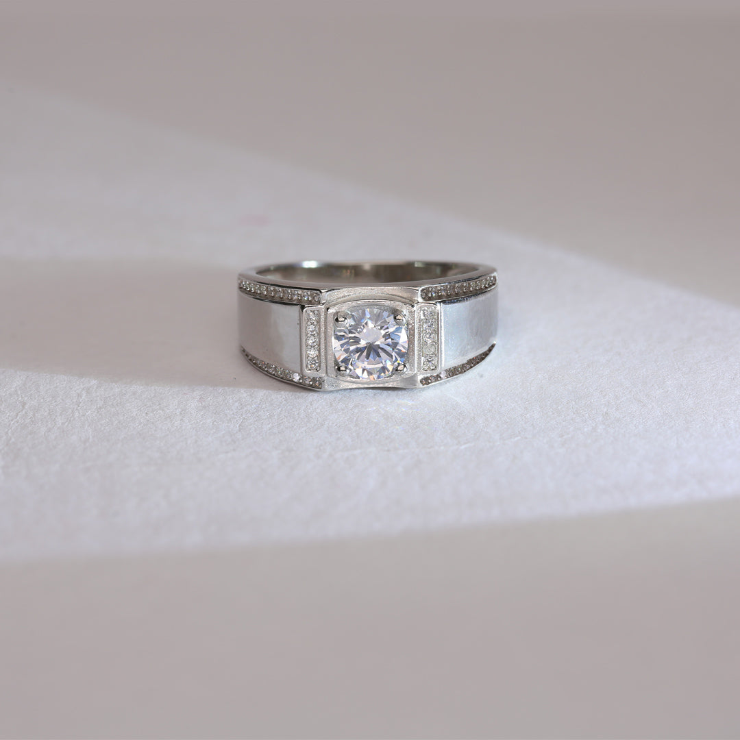 Edge and Stone Mens Silver Ring