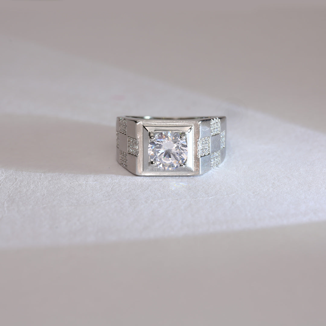 Shiny Squares Mens Silver Ring