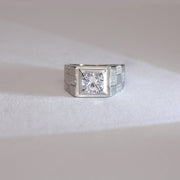Shiny Squares Mens Silver Ring