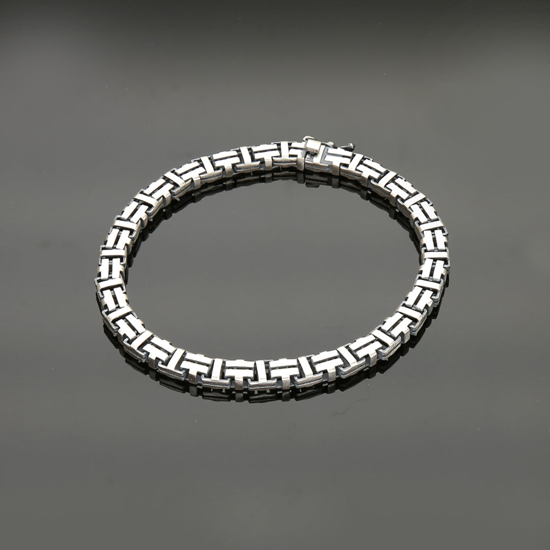 Square Links Mens Silver Bracelet