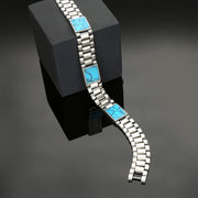 Triple Turquoise Mens Silver Bracelet