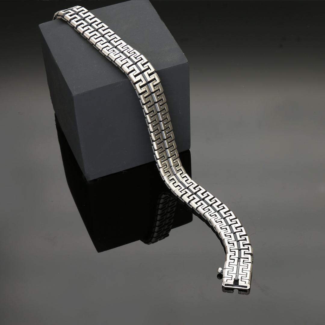 Square Wave Mens Silver Bracelet