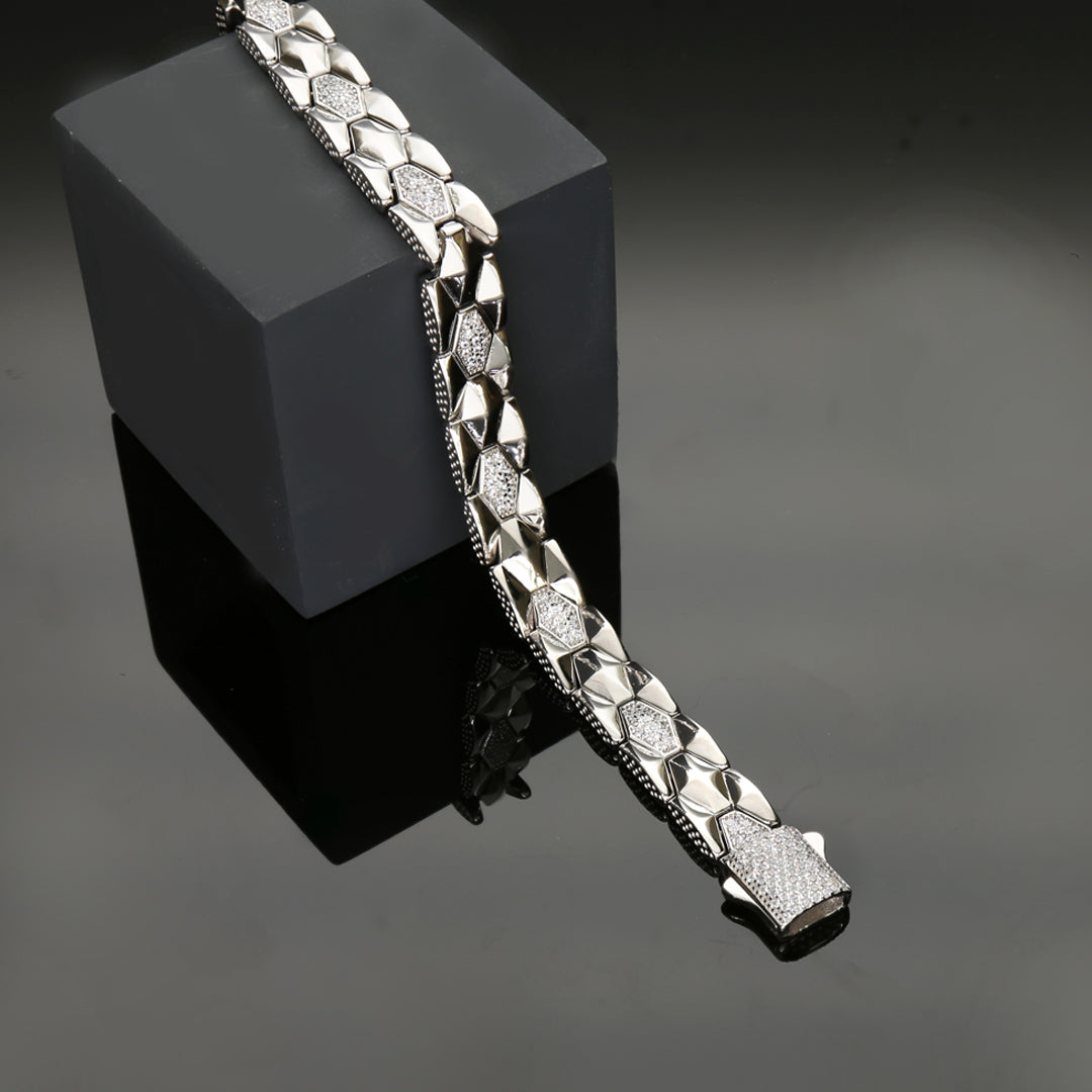 Patterns of Strength Mens Silver Bracelet