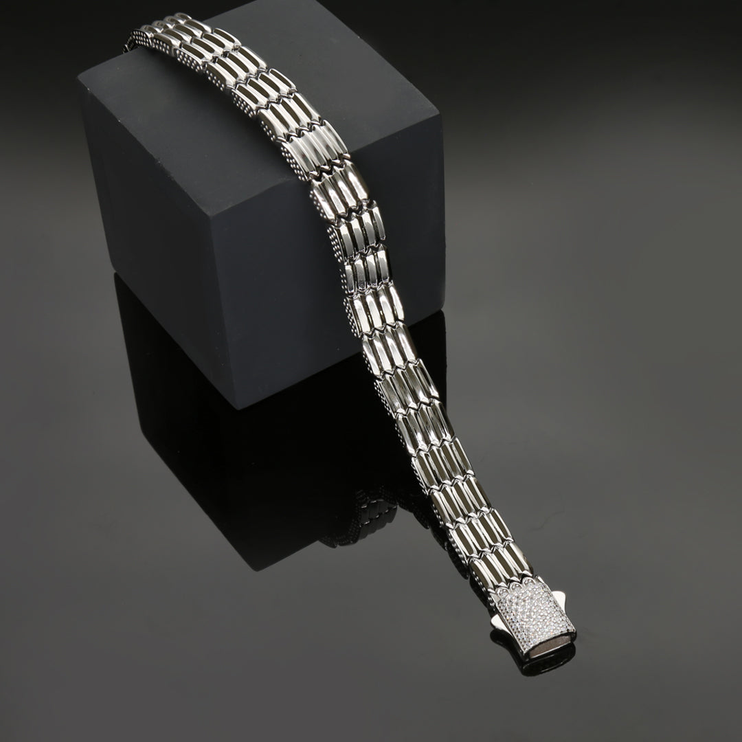 Link Lines Mens Silver Bracelet