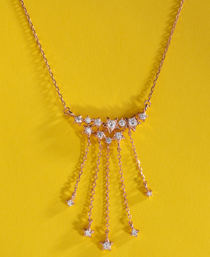 Sparkling Star Silver Necklace With Rose Gold Finish