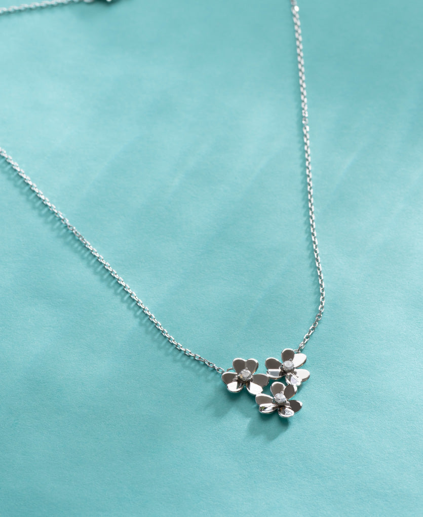 Sterling Silver Flower Necklace With Blue Enamel